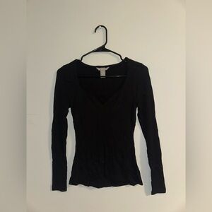 H&M Black Long Sleeve V-Neck Top